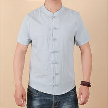 Load image into Gallery viewer, Men Shirt Fashion Chinese style Linen Slim Fit Casual Short Sleeves Shirt Camisa Social Business Dress Shirts