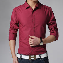 Load image into Gallery viewer, Men&#39;s Long Sleeve Fit Slim Shirt Plain White Army Green Dress Shirt

