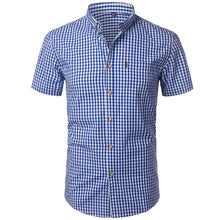 Load image into Gallery viewer, Small Plaid Shirt Men Summer Short Sleeve Cotton Mens Dress Shirts
