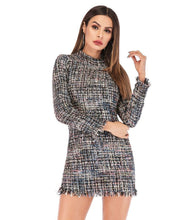 Load image into Gallery viewer, Spring Plaid Print Tassels Mini Dress Women Elegant Vintage Dress Long Sleeve Sheath Casual Dress Female Bodycon Dress
