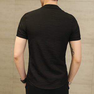 Men Shirt Fashion Chinese style Linen Slim Fit Casual Short Sleeves Shirt Camisa Social Business Dress Shirts