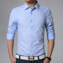 Load image into Gallery viewer, Men&#39;s Long Sleeve Fit Slim Shirt Plain White Army Green Dress Shirt
