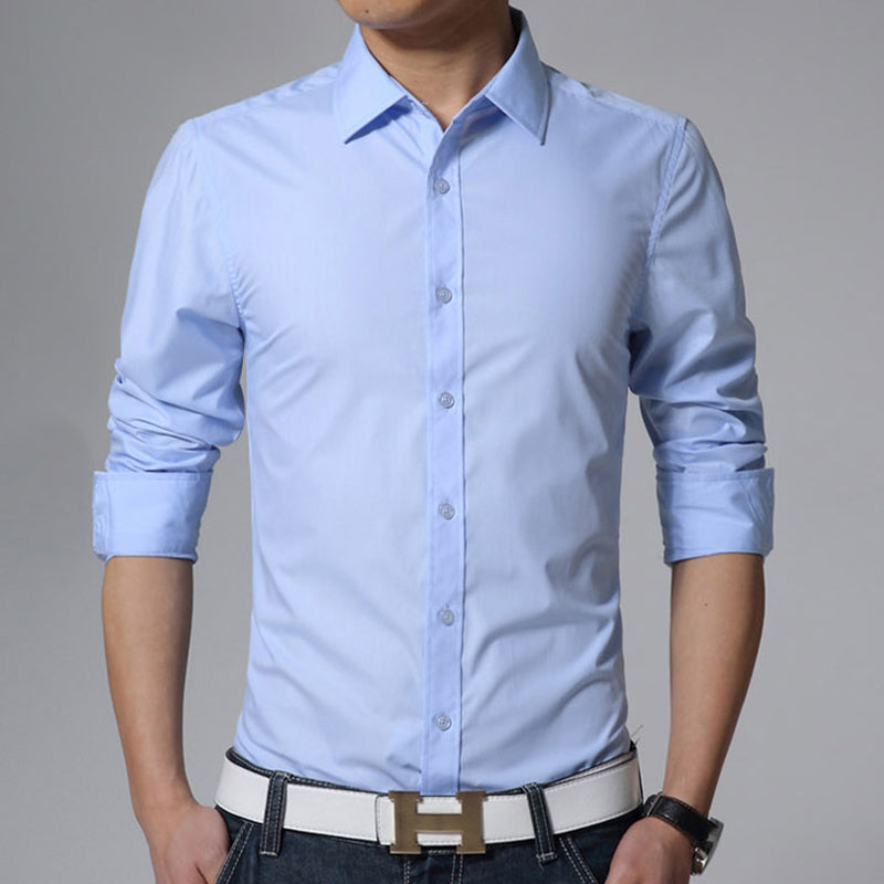 Men's Long Sleeve Fit Slim Shirt Plain White Army Green Dress Shirt