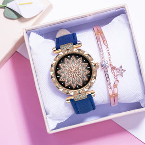 Fashion Leather Strap Watch Women Quartz Watch Romantic Starry