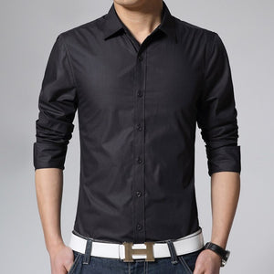 Men's Long Sleeve Fit Slim Shirt Plain White Army Green Dress Shirt