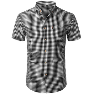 Small Plaid Shirt Men Summer Short Sleeve Cotton Mens Dress Shirts
