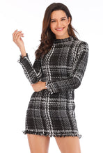 Load image into Gallery viewer, Spring Plaid Print Tassels Mini Dress Women Elegant Vintage Dress Long Sleeve Sheath Casual Dress Female Bodycon Dress
