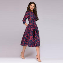Load image into Gallery viewer, Women A-line Dress Vintage printing Three Quarter Sleeve women Autumn Dress
