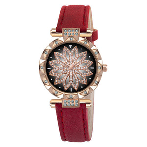 Fashion Leather Strap Watch Women Quartz Watch Romantic Starry