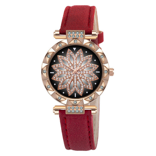 Fashion Leather Strap Watch Women Quartz Watch Romantic Starry