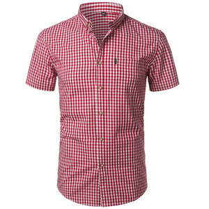 Small Plaid Shirt Men Summer Short Sleeve Cotton Mens Dress Shirts