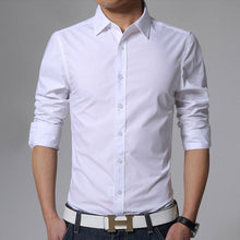 Load image into Gallery viewer, Men&#39;s Long Sleeve Fit Slim Shirt Plain White Army Green Dress Shirt
