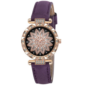 Fashion Leather Strap Watch Women Quartz Watch Romantic Starry