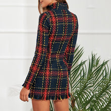 Load image into Gallery viewer, Spring Plaid Print Tassels Mini Dress Women Elegant Vintage Dress Long Sleeve Sheath Casual Dress Female Bodycon Dress
