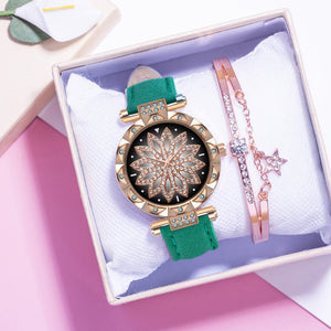 Fashion Leather Strap Watch Women Quartz Watch Romantic Starry