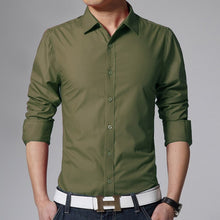 Load image into Gallery viewer, Men&#39;s Long Sleeve Fit Slim Shirt Plain White Army Green Dress Shirt
