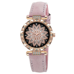 Fashion Leather Strap Watch Women Quartz Watch Romantic Starry